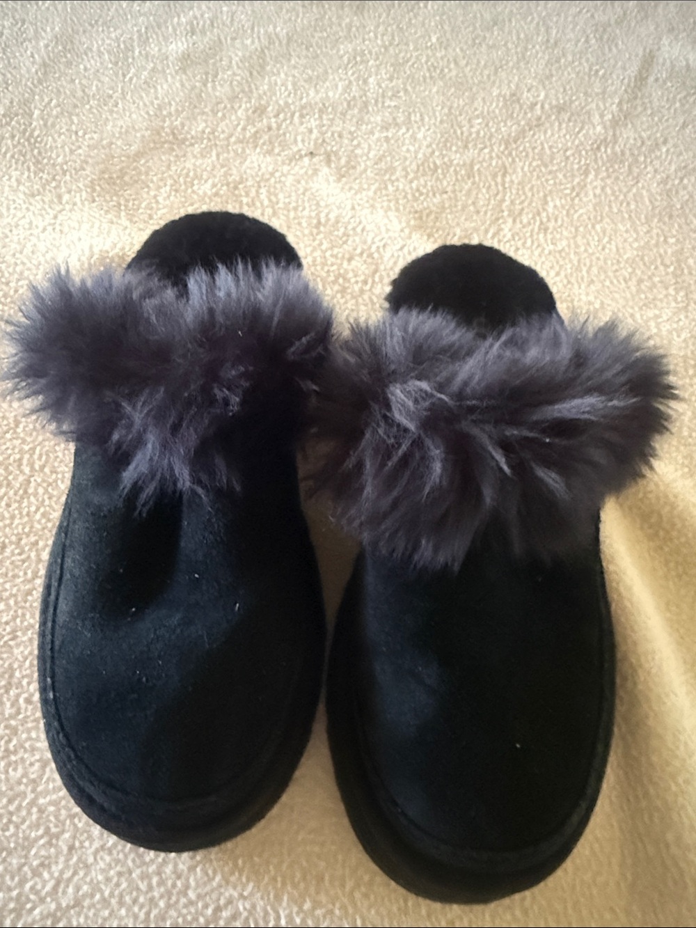 UGG Black Faux Fur Slip-On Slippers